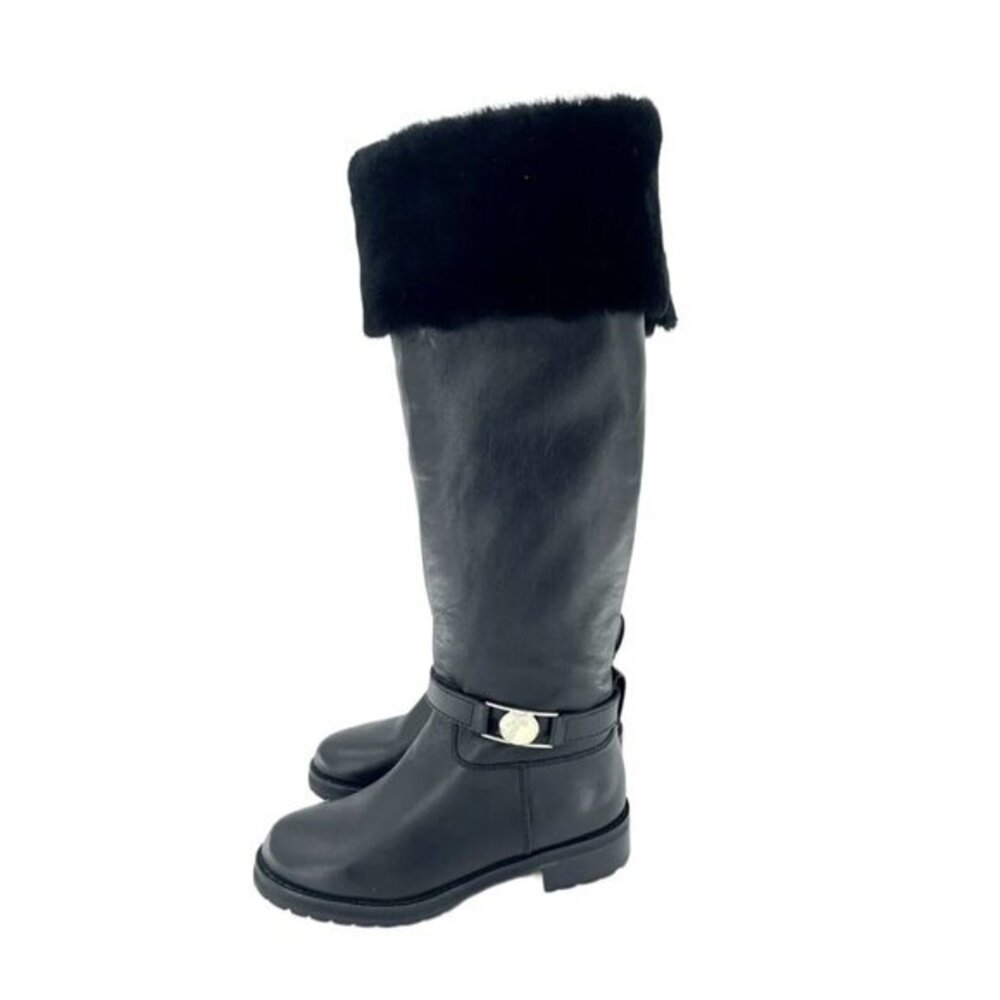 Versace Collection Tall Boots Black Leather Fur Shearling SZ 36 EU NEW